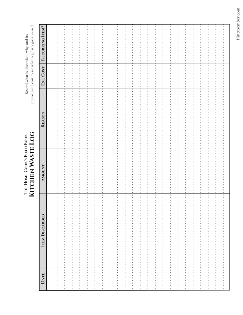 cook book waste sheet